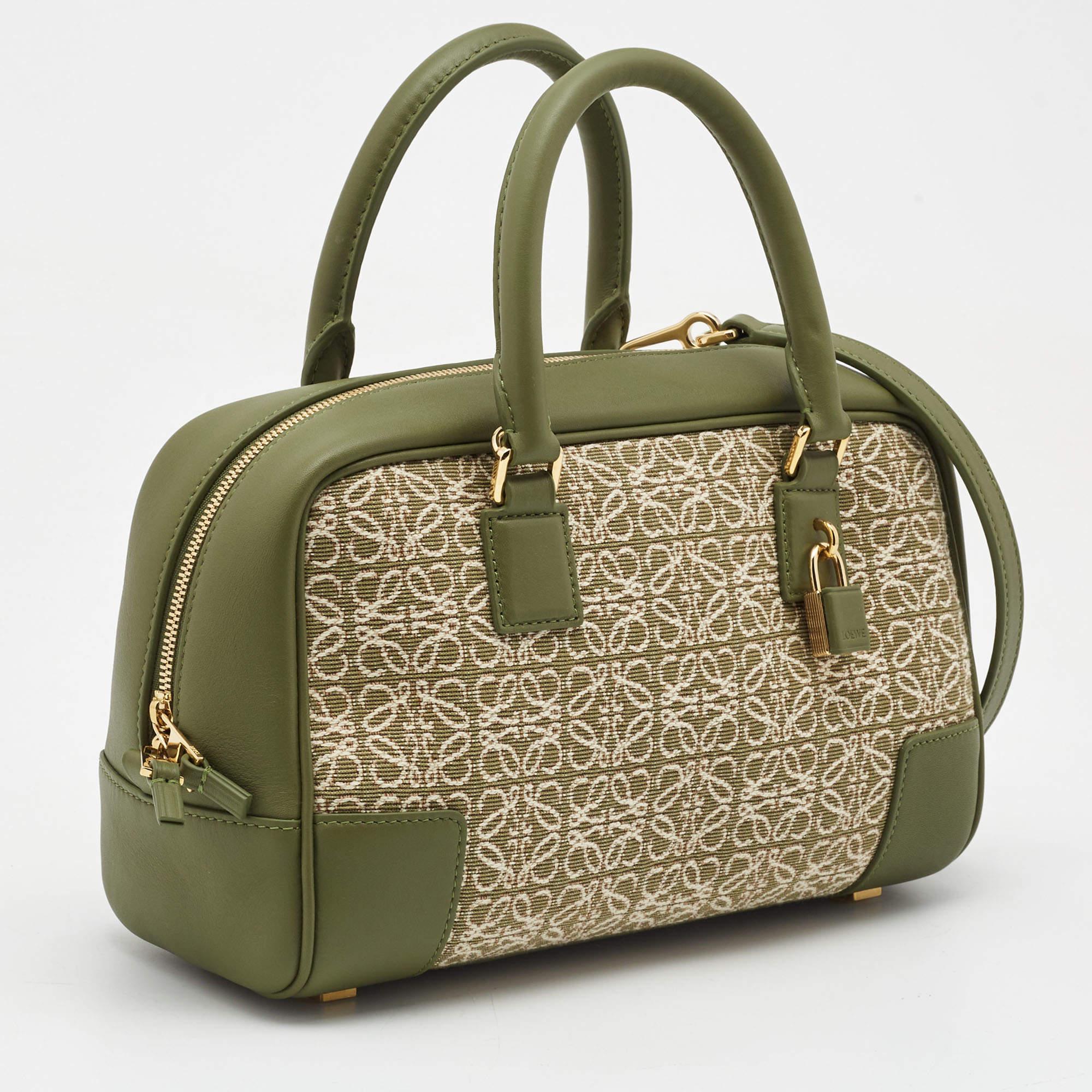 Women's Loewe Military Green Jacquard Canvas and Leather Amazona 23 Bag