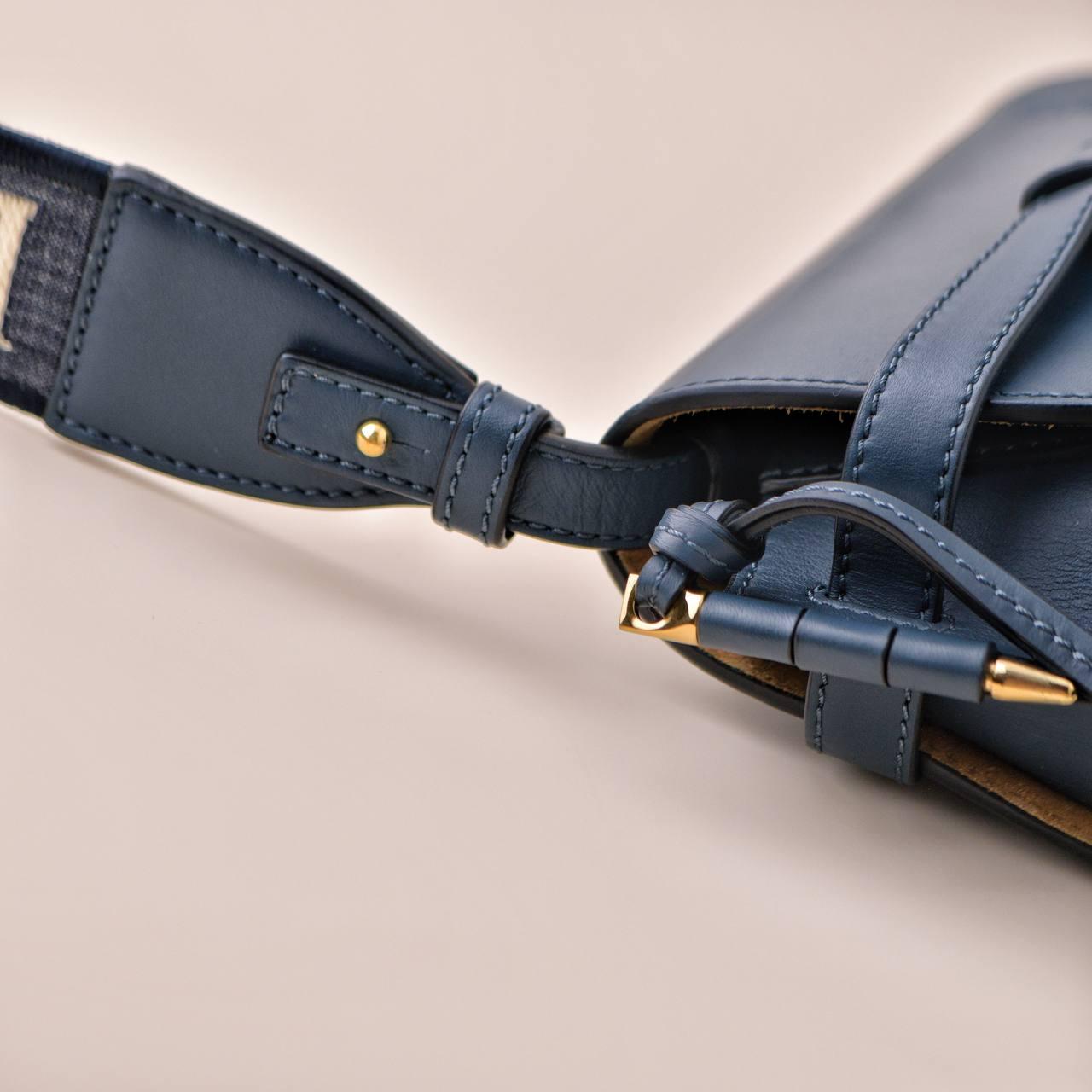 Loewe Mini Gate Dual Blue Leather Saddle Bag For Sale 5