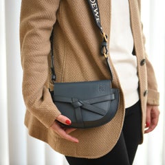 Loewe Mini Gate Dual Blue Leather Saddle Bag