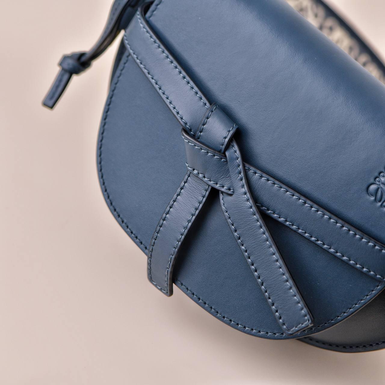 Loewe Mini Gate Dual Blue Leather Saddle Bag In Excellent Condition For Sale In Banbury, GB