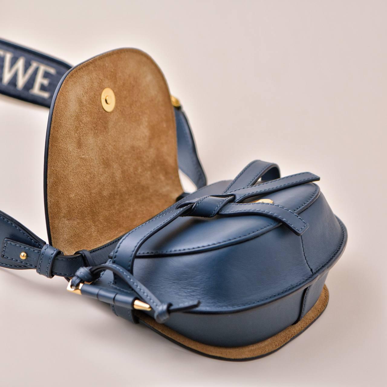 Women's or Men's Loewe Mini Gate Dual Blue Leather Saddle Bag For Sale