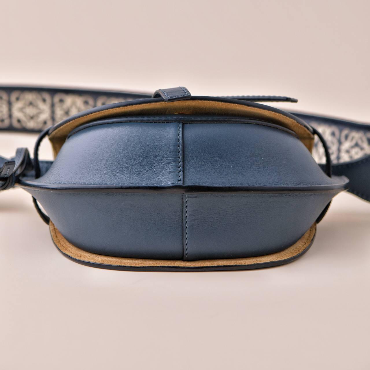 Loewe Mini Gate Dual Blue Leather Saddle Bag For Sale 1