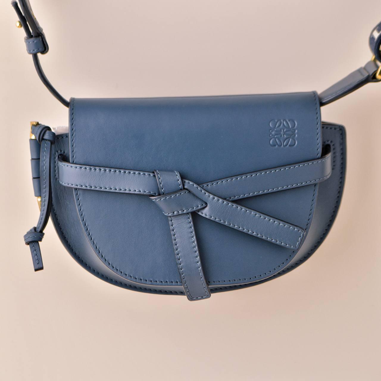 Loewe Mini Gate Dual Blue Leather Saddle Bag For Sale 2