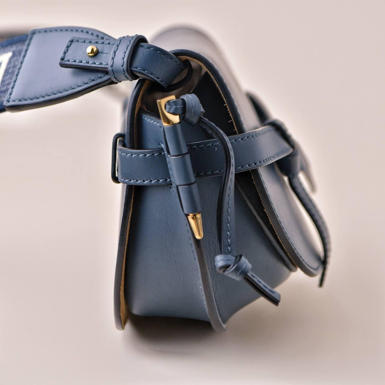 Loewe Mini Gate Dual Blue Leather Saddle Bag For Sale 4