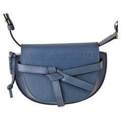 Loewe Mini Gate Dual Blue Leather Saddle Bag