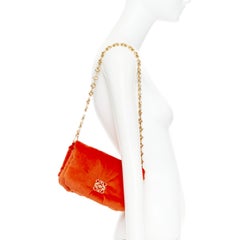 Loewe Mini Goya Puffer coral red orange velvet gold chain cushion bag