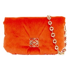 LOEWE Mini Goya Puffer coral red orange velvet gold chain puffer cushion bag