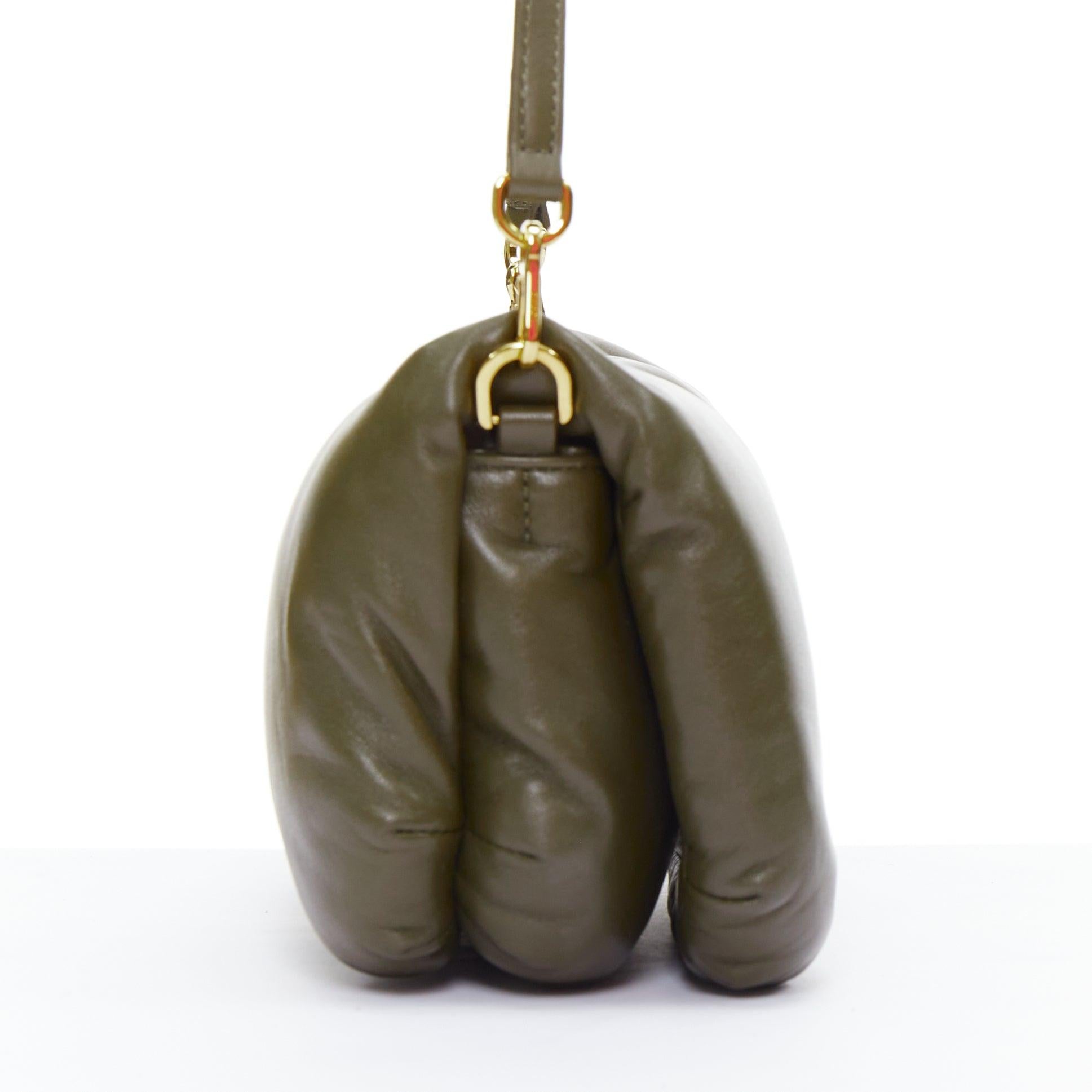 LOEWE Mini Puffer Goya khaki soft nappa padded pillow crossbody bag In Good Condition For Sale In Hong Kong, NT