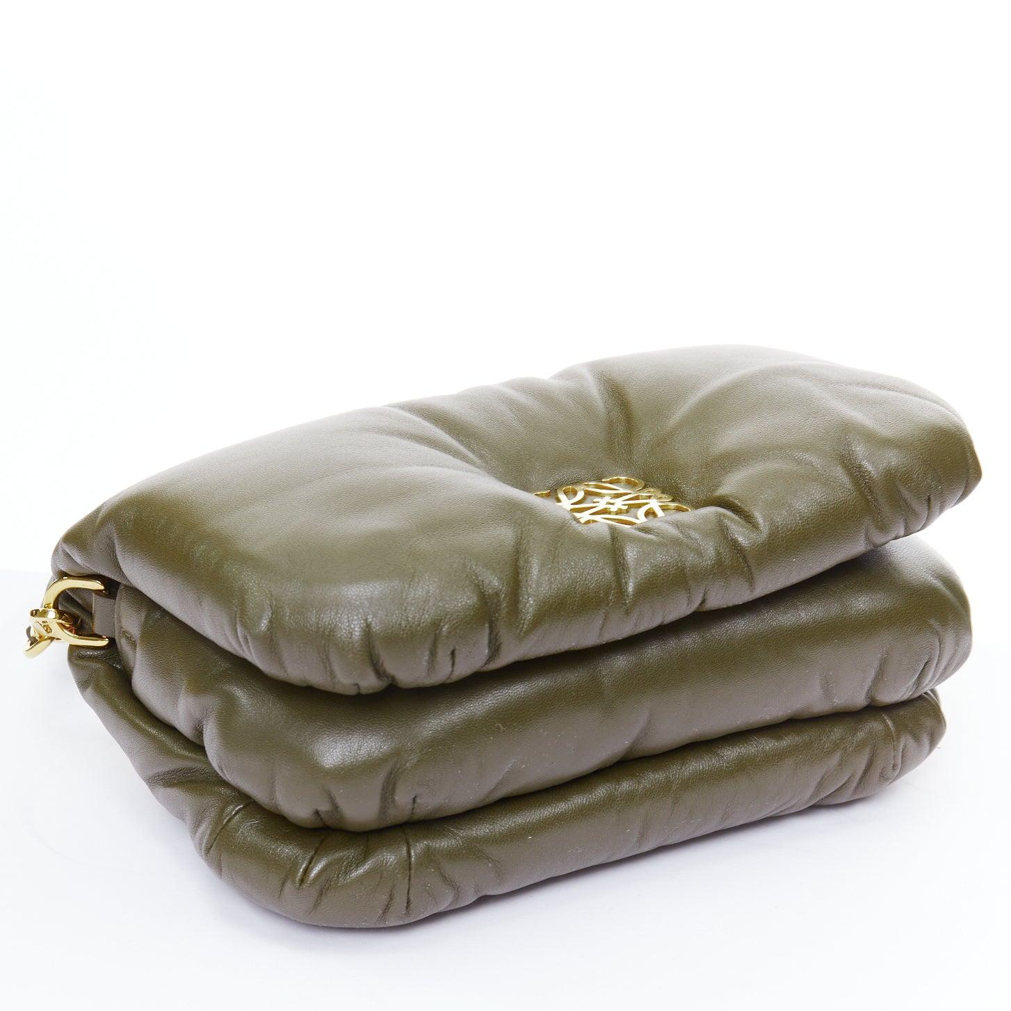 LOEWE Mini Puffer Goya khaki soft nappa padded pillow crossbody bag For Sale 1