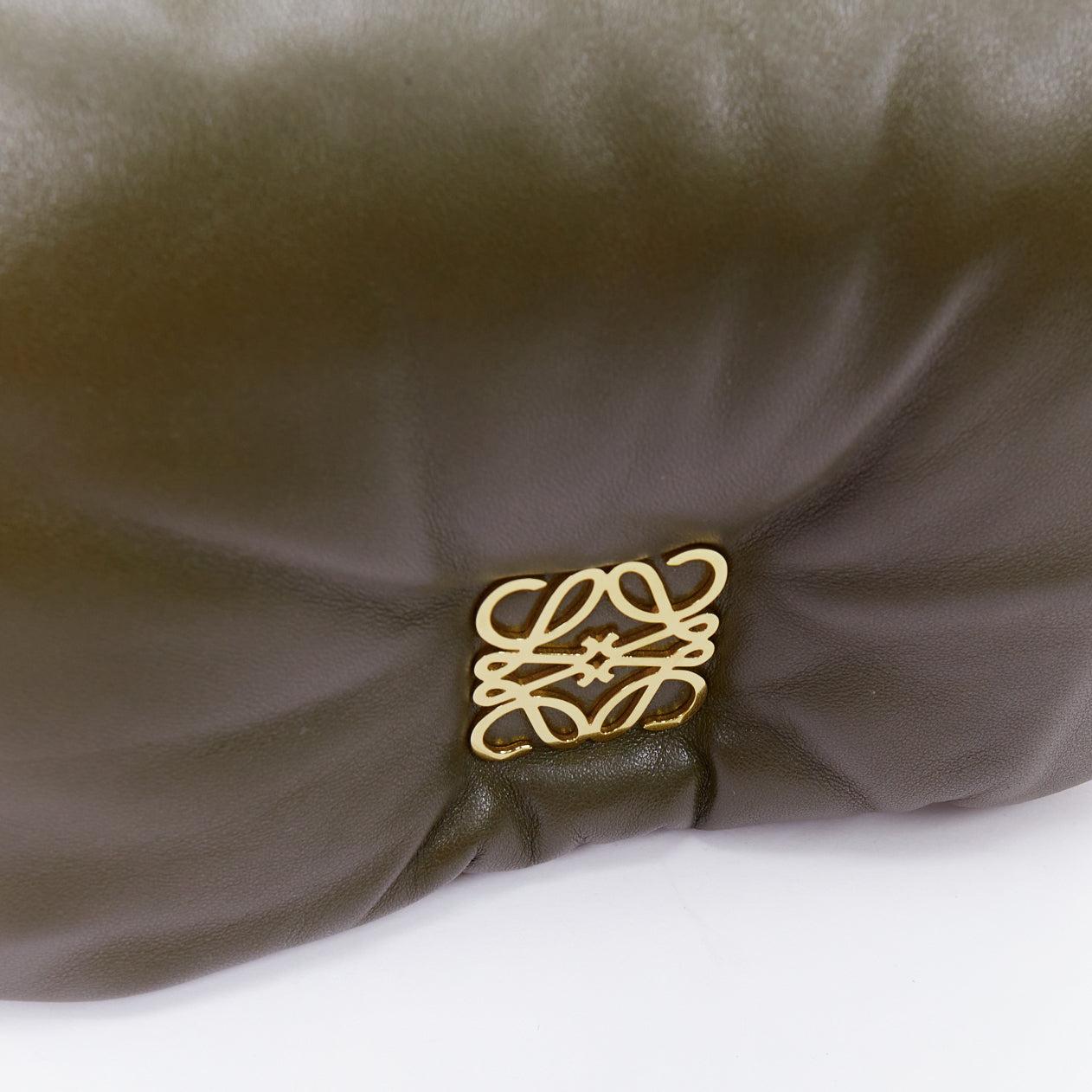 LOEWE Mini Puffer Goya khaki soft nappa padded pillow crossbody bag For Sale 2