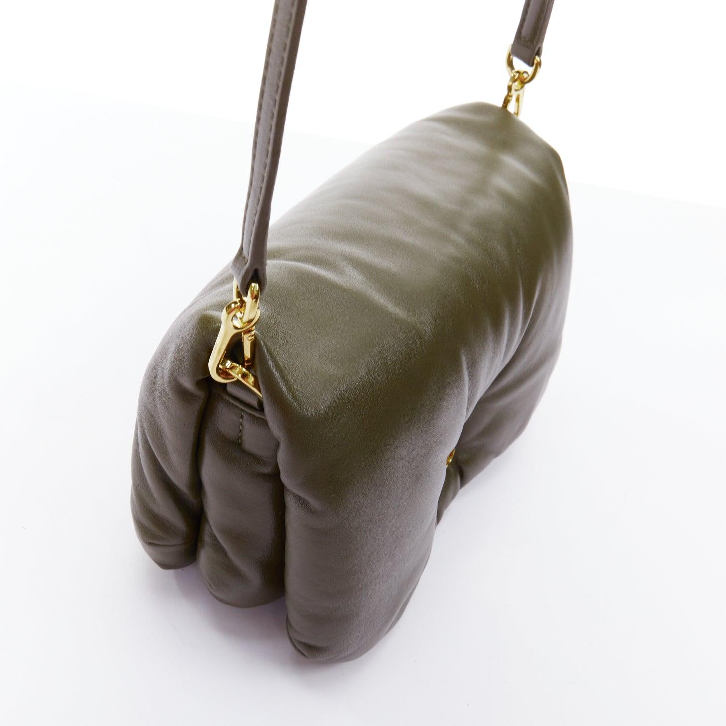 LOEWE Mini Puffer Goya khaki soft nappa padded pillow crossbody bag For Sale 3