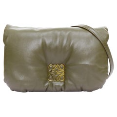 LOEWE Mini Puffer Goya khaki soft nappa padded pillow crossbody bag