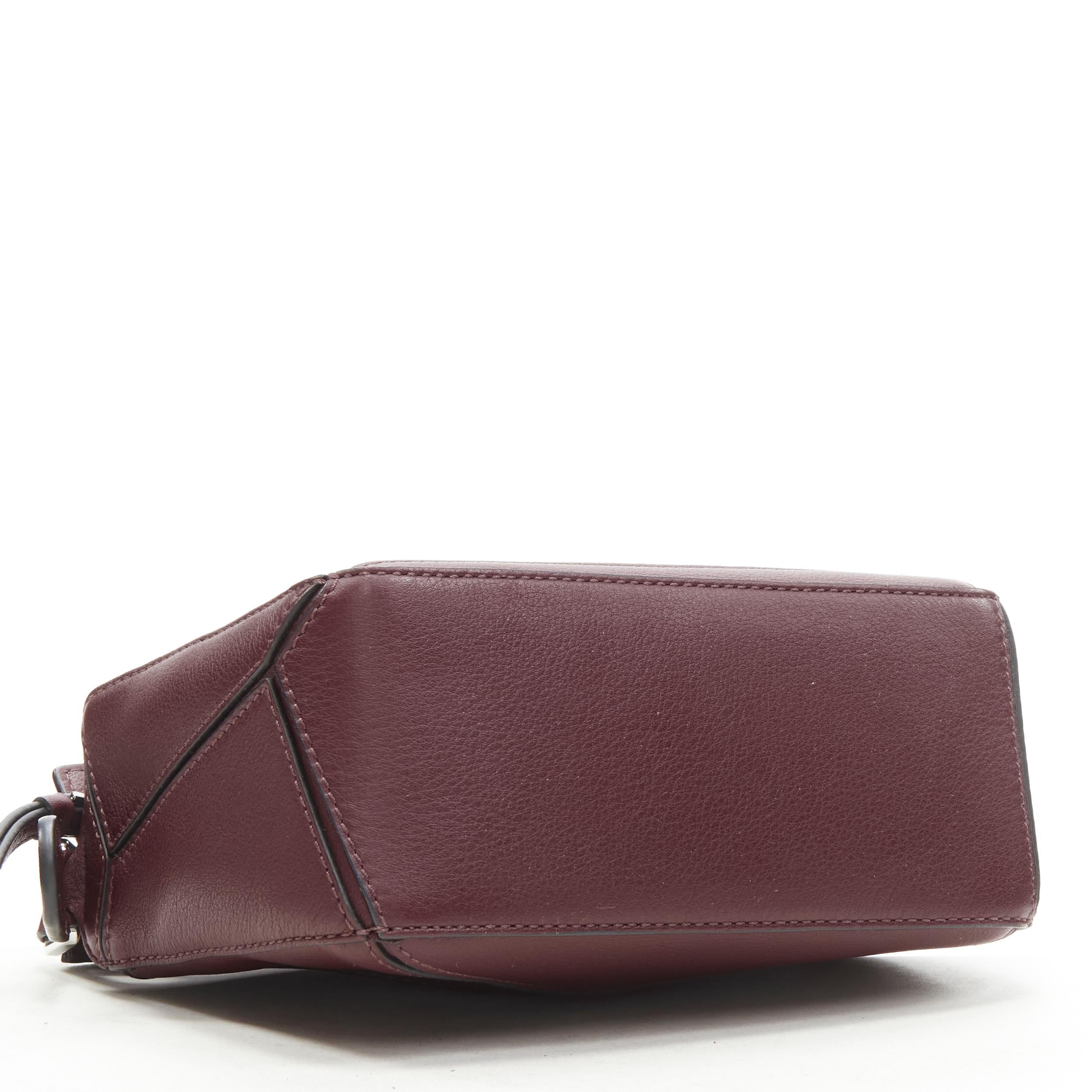 LOEWE Mini Puzzle burgundy red leather 2 way crossbody bag In Excellent Condition In Hong Kong, NT