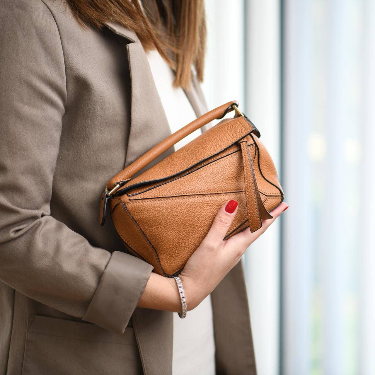 Orange Loewe Mini Puzzle Light Caramel Leather Shoulder Crossbody Bag For Sale