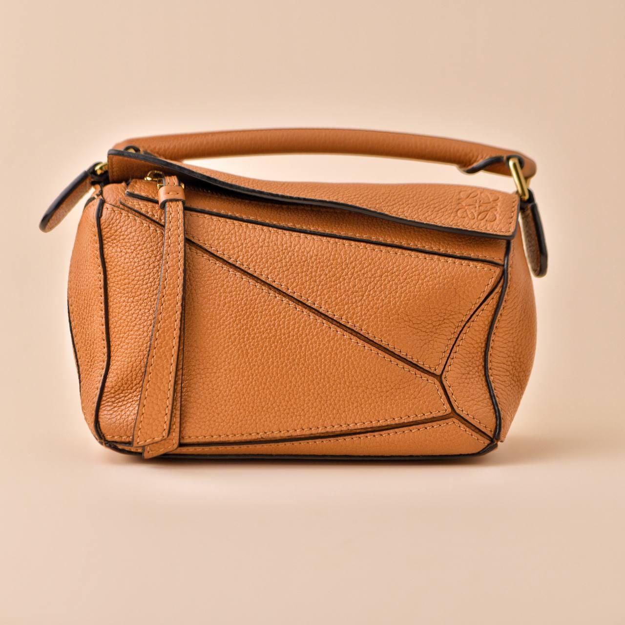 Women's or Men's Loewe Mini Puzzle Light Caramel Leather Shoulder Crossbody Bag For Sale
