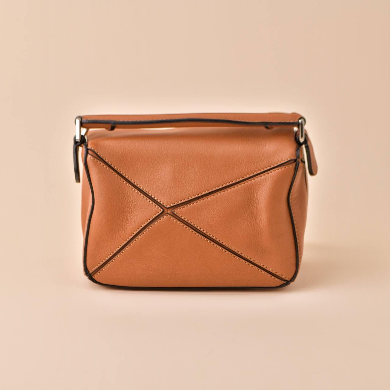 Women's or Men's Loewe Mini Puzzle Tan Leather Shoulder Crossbody Bag For Sale