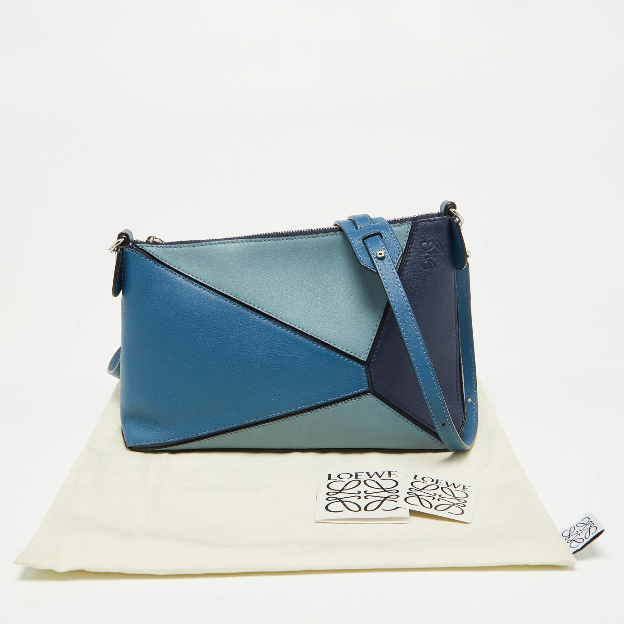Loewe Multi Tone Blue Leather Mini Puzzle Pochette Bag 6