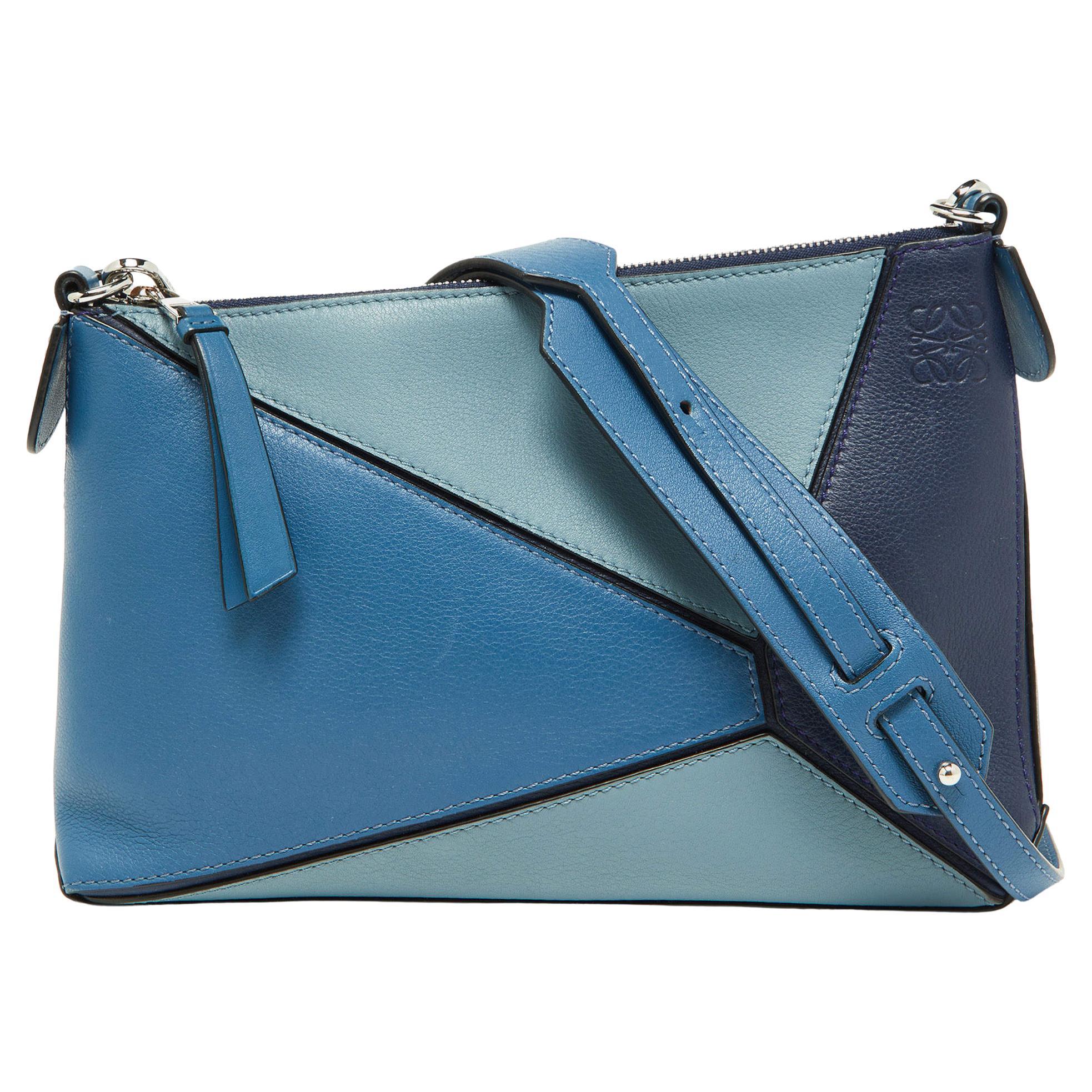 Loewe Mini Puzzle Bag Patchwork Calfskin In Blue/Pink