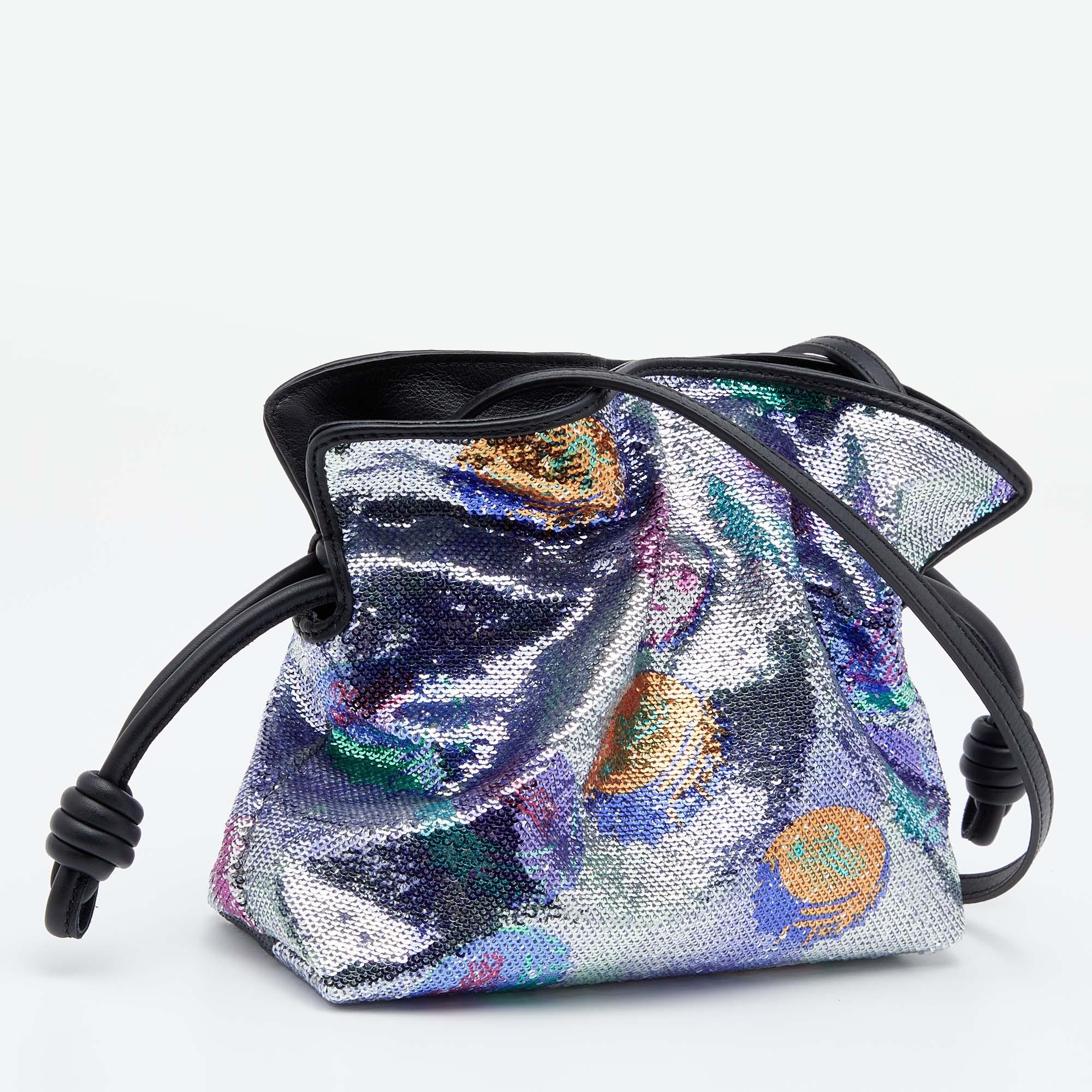 Purple Loewe Multicolor Sequins And Leather Paula's Ibiza Flamenco Clutch