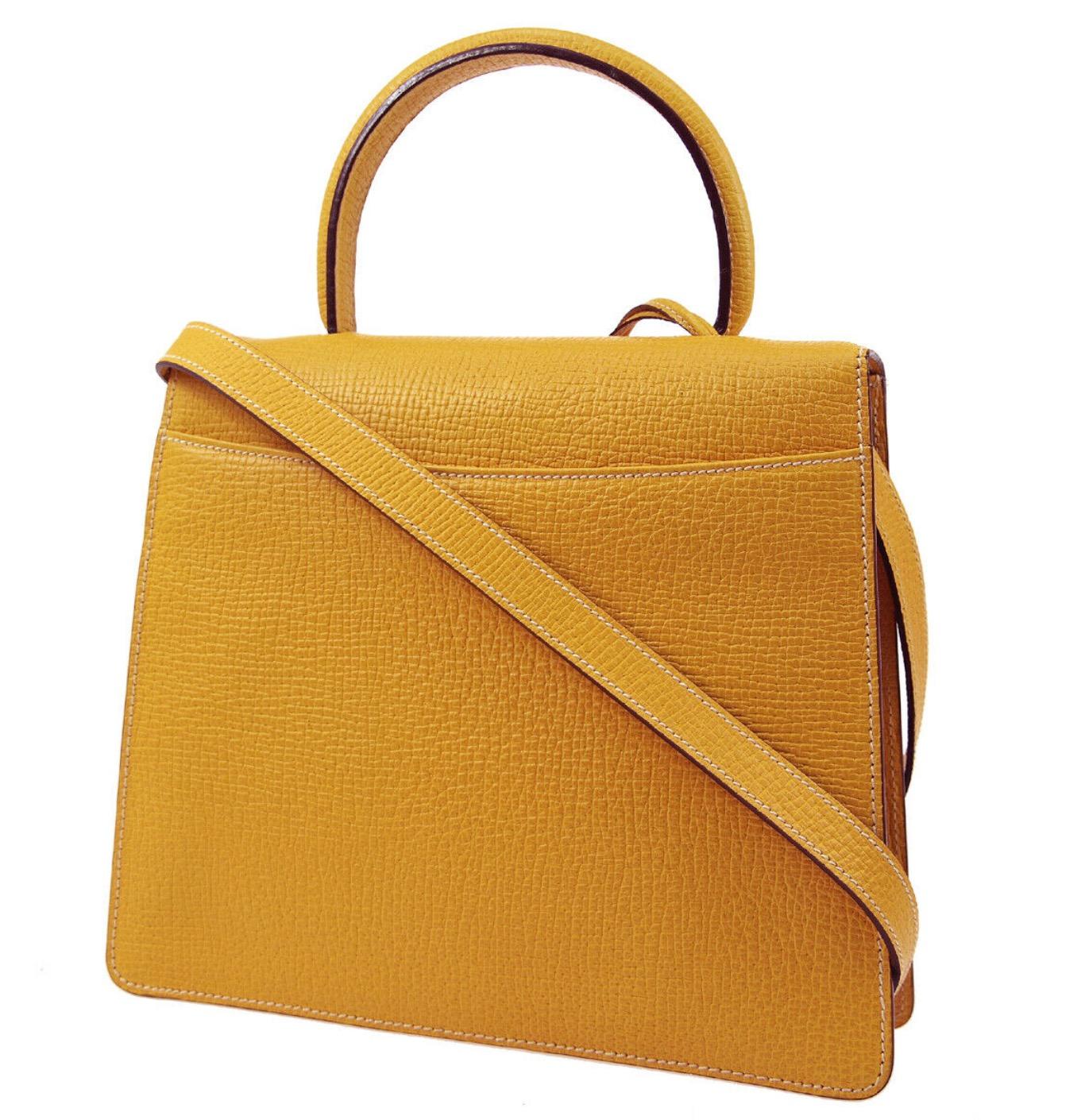 Orange Loewe Mustard Leather Slip Buckle Kelly Style Top Handle Satchel Shoulder Bag