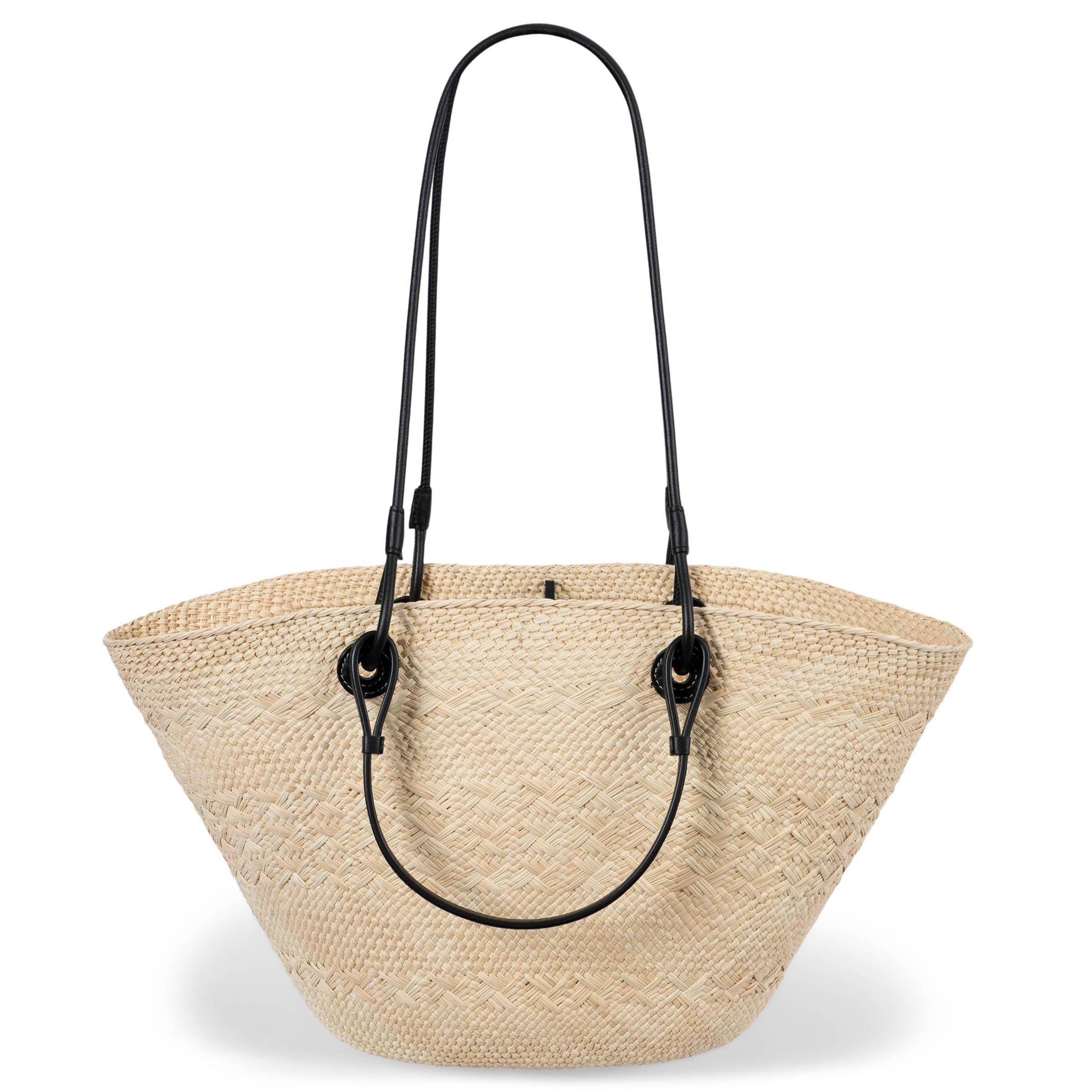 LOEWE natural & black raffia & leather ANAGRAM MEDIUM BASKET TOTE Bag In Excellent Condition In Zürich, CH