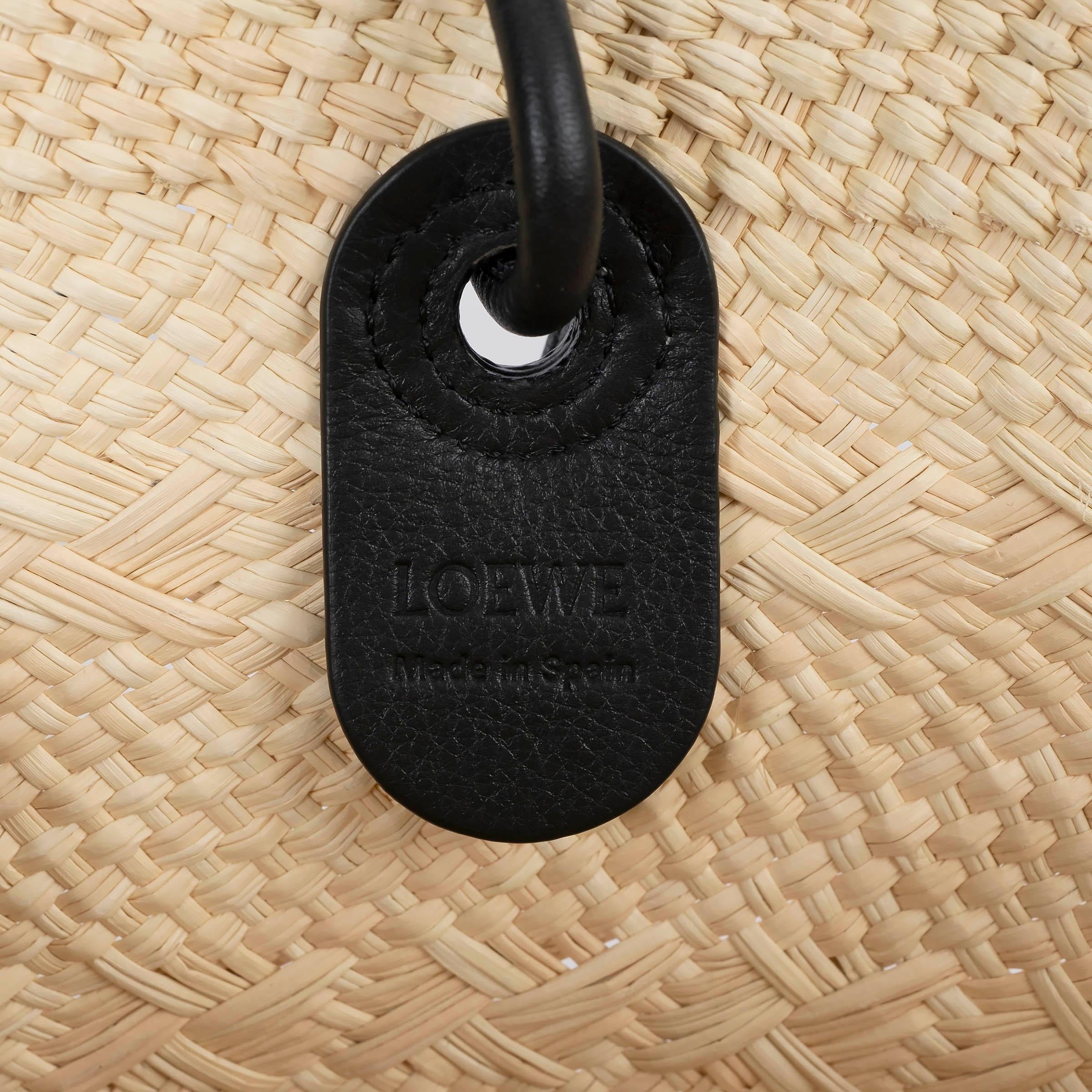 LOEWE natural & black raffia & leather ANAGRAM MEDIUM BASKET TOTE Bag 3
