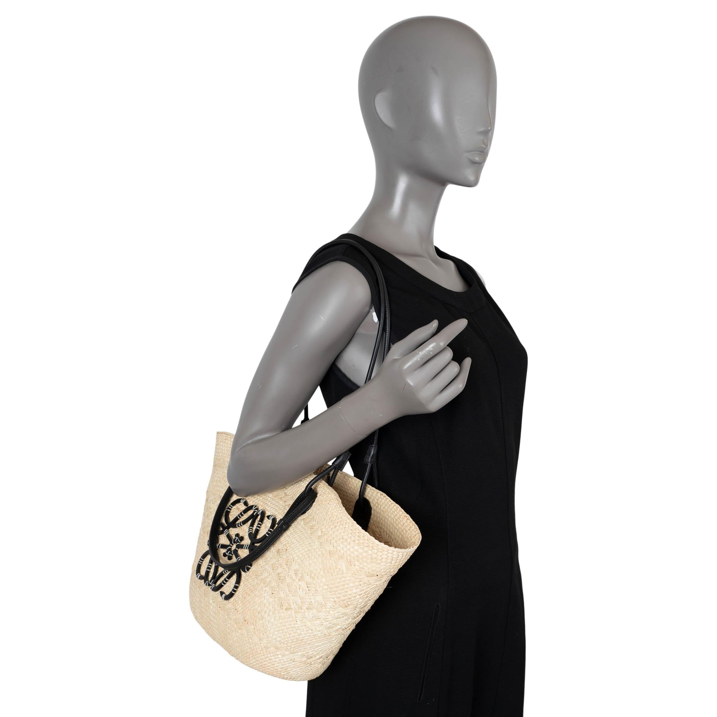 LOEWE natural & black raffia & leather ANAGRAM MEDIUM BASKET TOTE Bag 5
