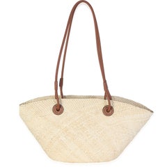 Loewe Natural Tan Calfskin Raffia Small Anagram Basket Tote