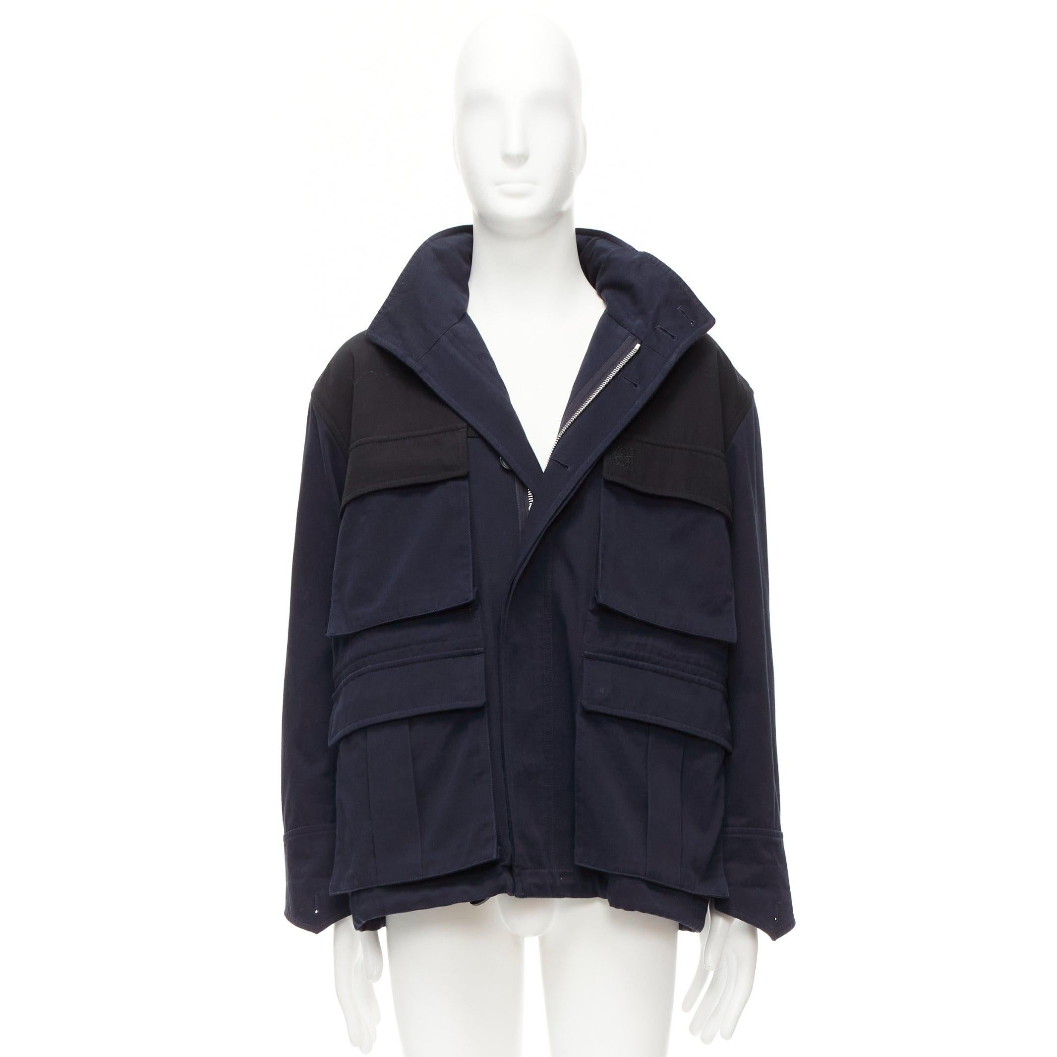 LOEWE navy black anagram cotton multi pocket military field jacket IT46 S For Sale 6