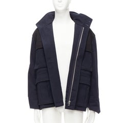 LOEWE navy black anagram cotton multi pocket military field jacket IT46 S