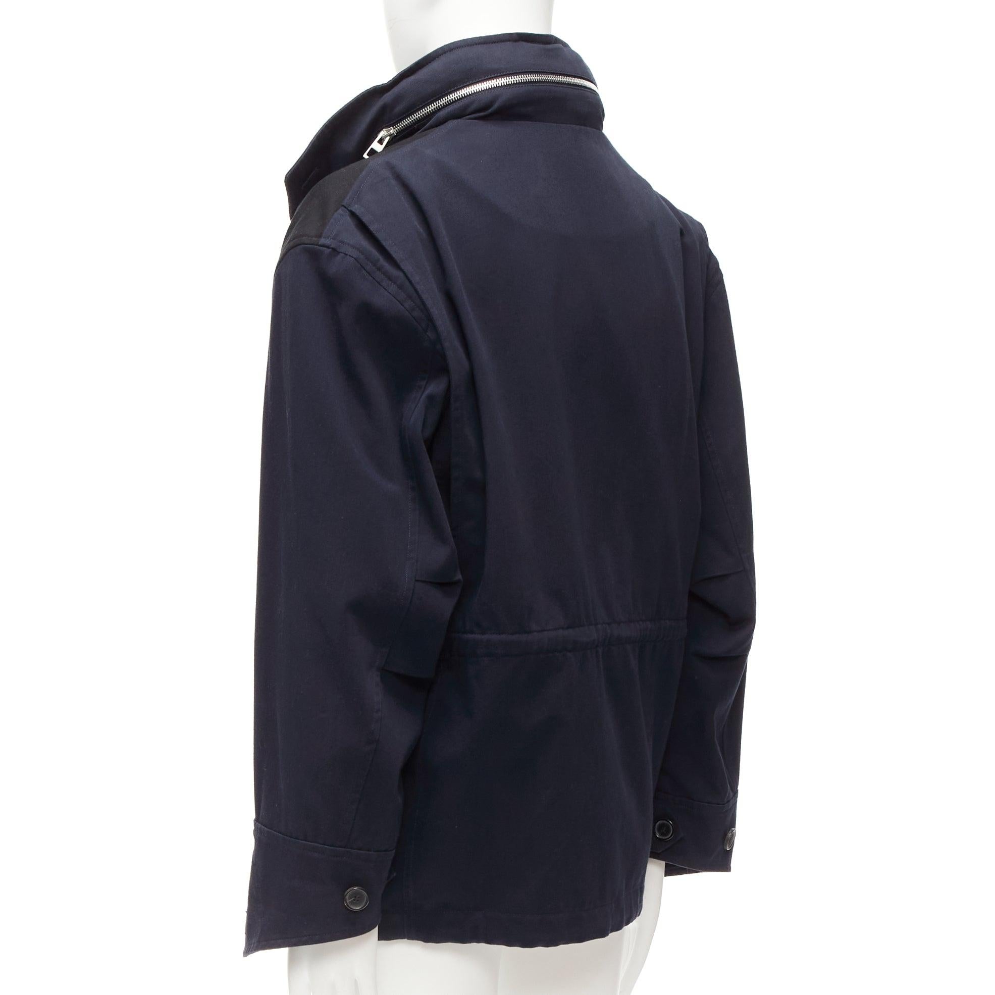 LOEWE navy black anagram cotton multi pocket military field jacket IT46 S en vente 2
