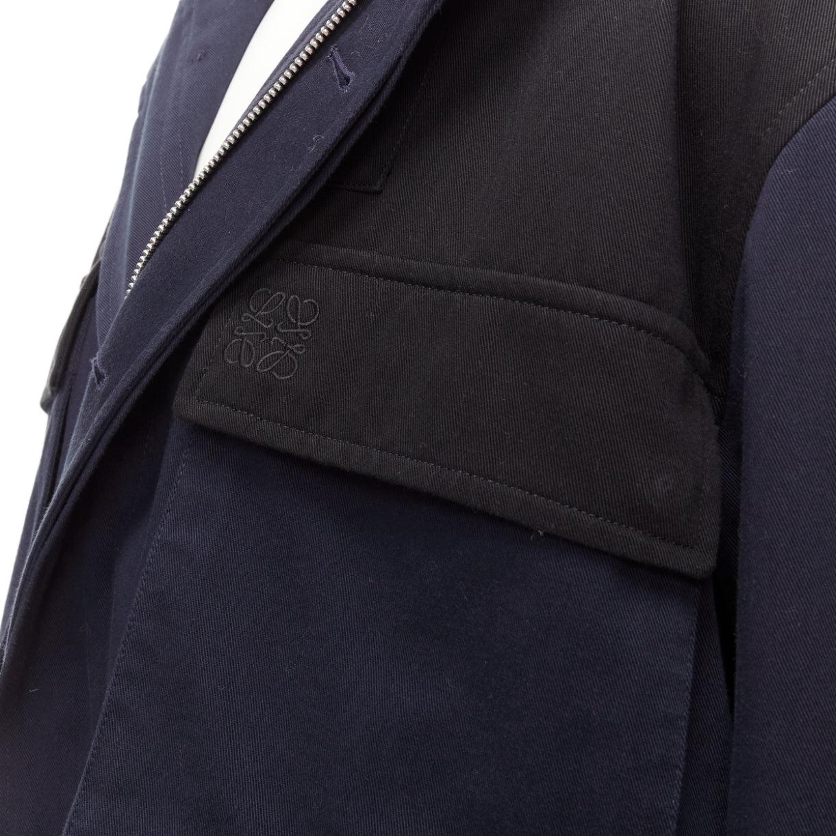 LOEWE navy black anagram cotton multi pocket military field jacket IT46 S en vente 3