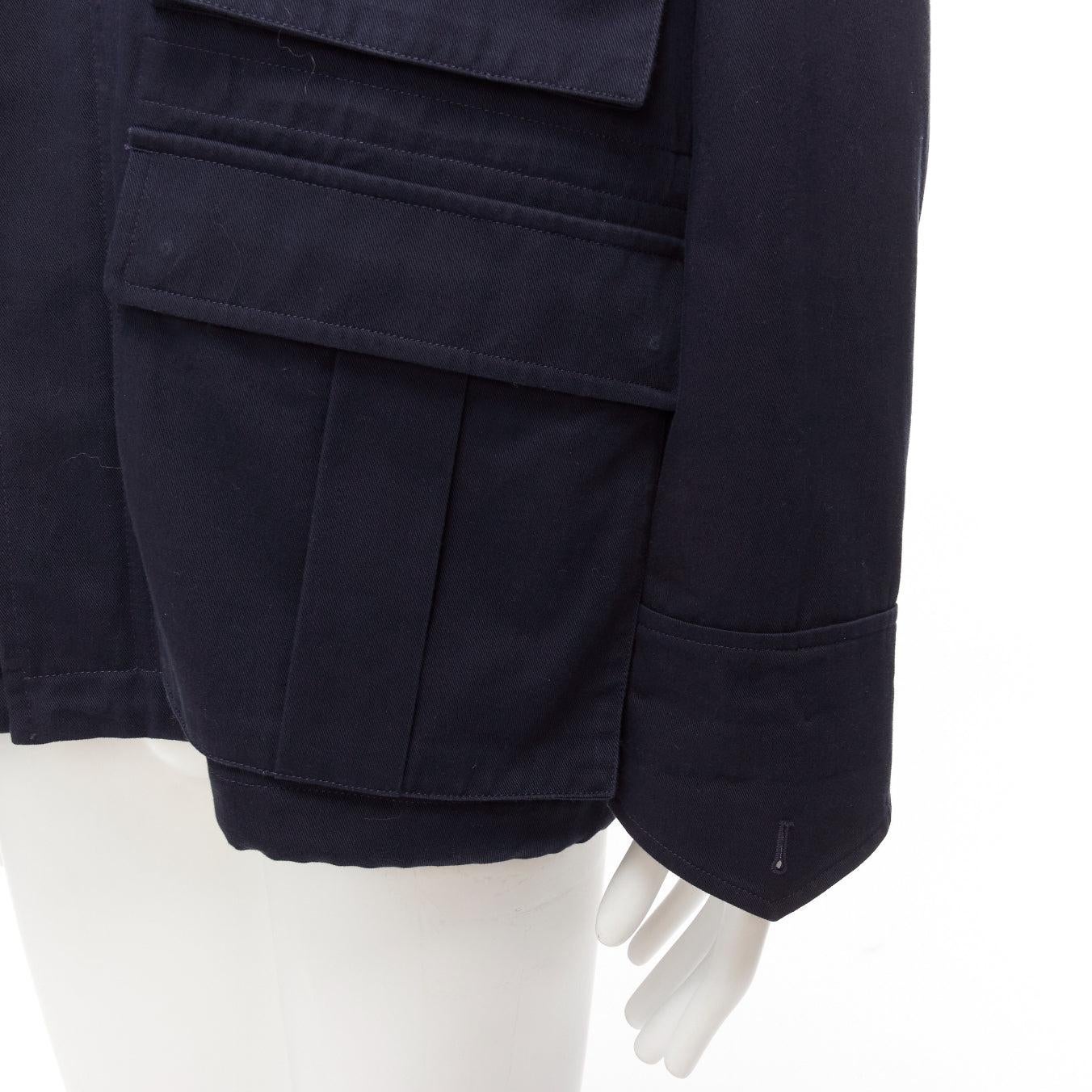 LOEWE navy black anagram cotton multi pocket military field jacket IT46 S en vente 5