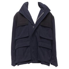LOEWE navy black anagram cotton multi pocket military field jacket IT46 S
