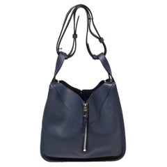 Loewe Navy Blue Leather Hammock Drawstring Shoulder Bag