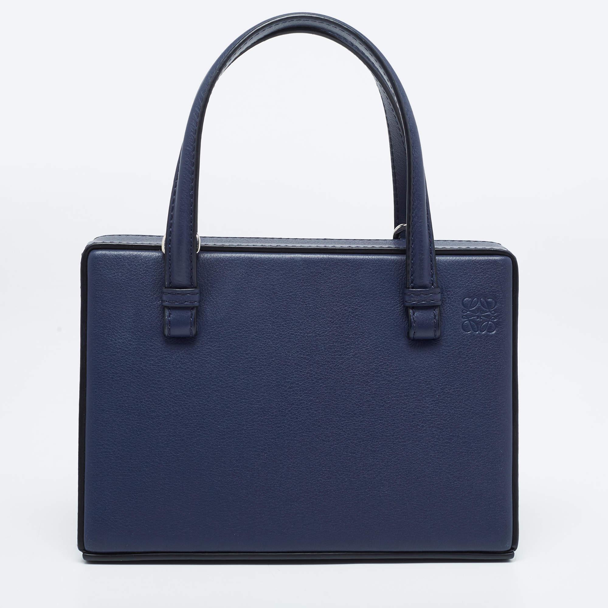 Loewe Navy Blue Leather Small Paris Postal Bag 8