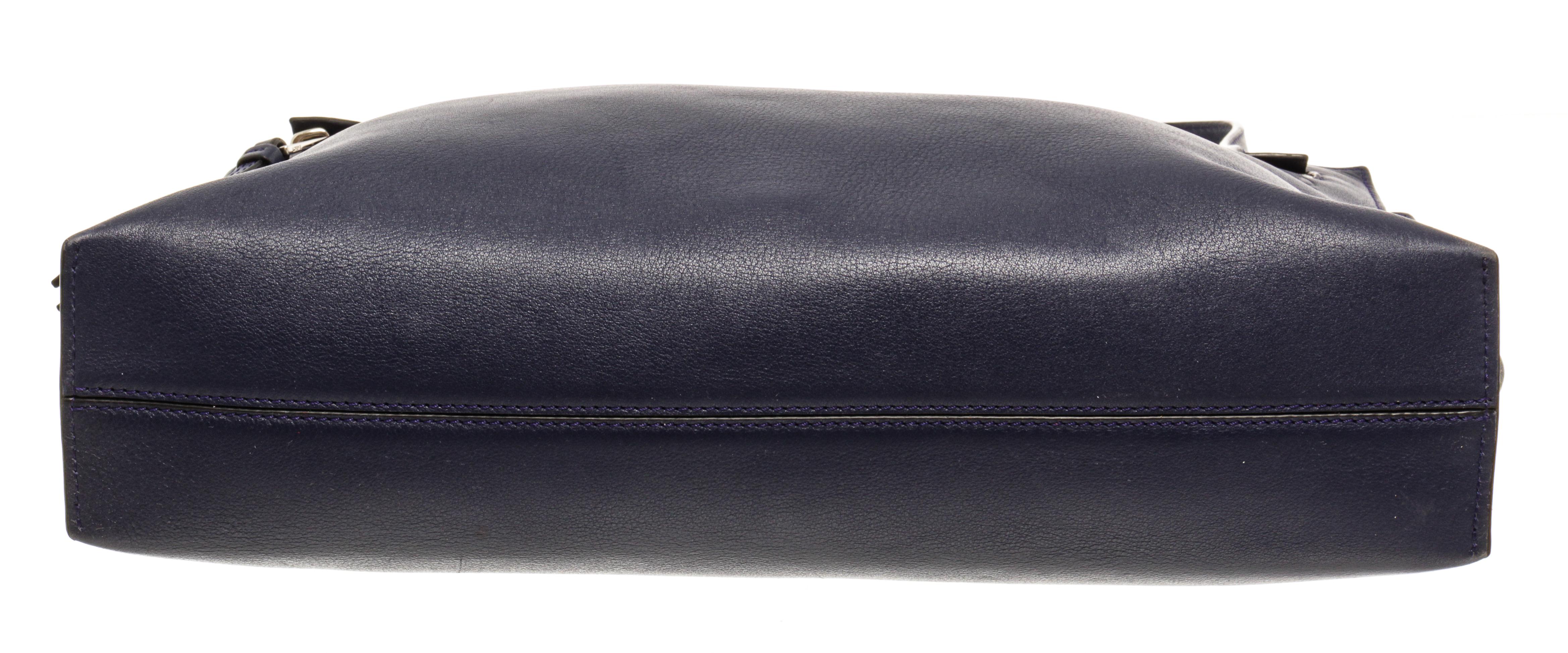 navy blue leather messenger bag