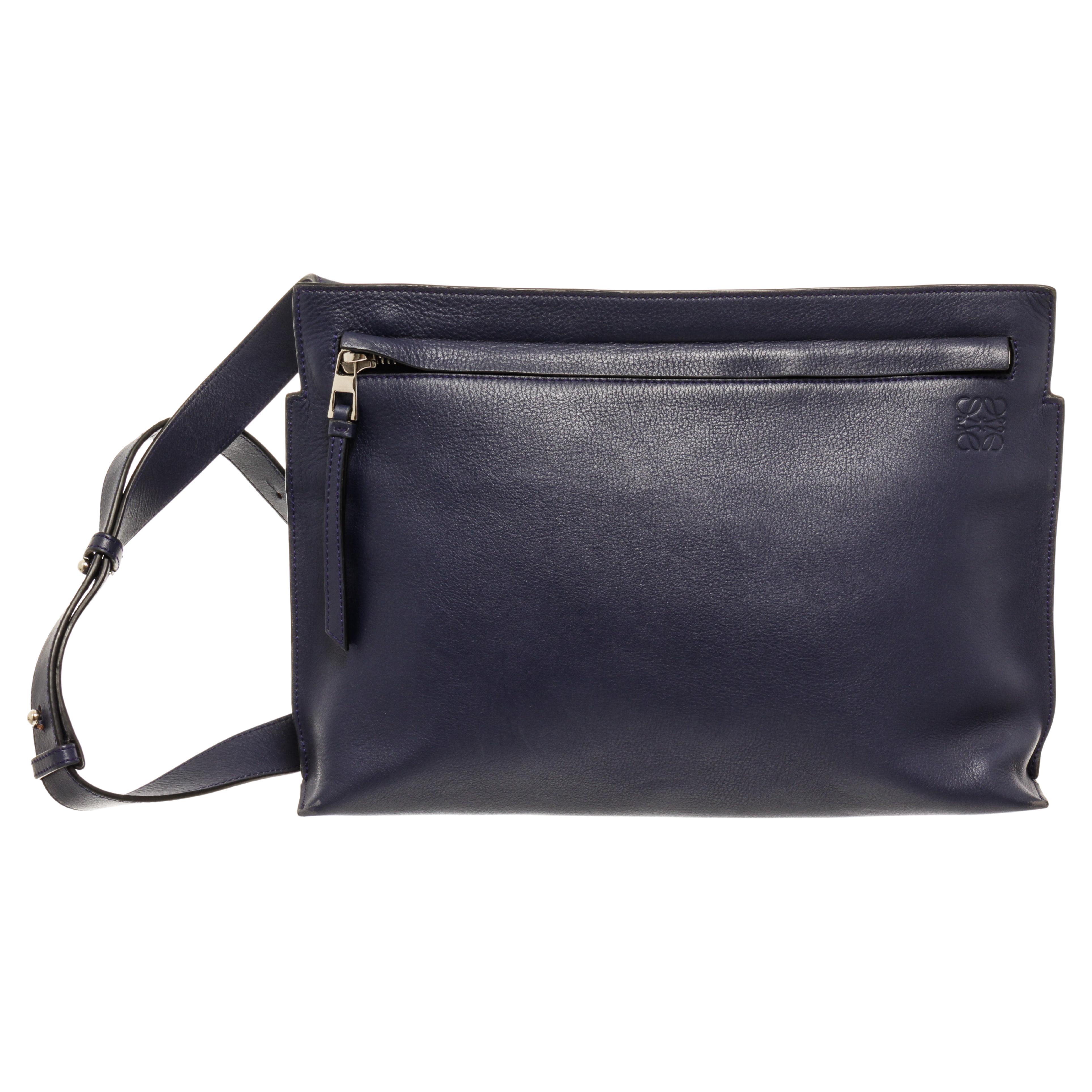 Loewe Navy Blue Leather T Messenger Bag For Sale