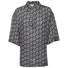 Loewe Navy Blue Printed Linen Collared T-shirt XS