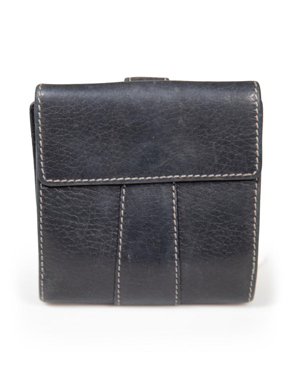 Loewe Navy Leather Buckle Detail Bifold Wallet In Good Condition For Sale In London, GB