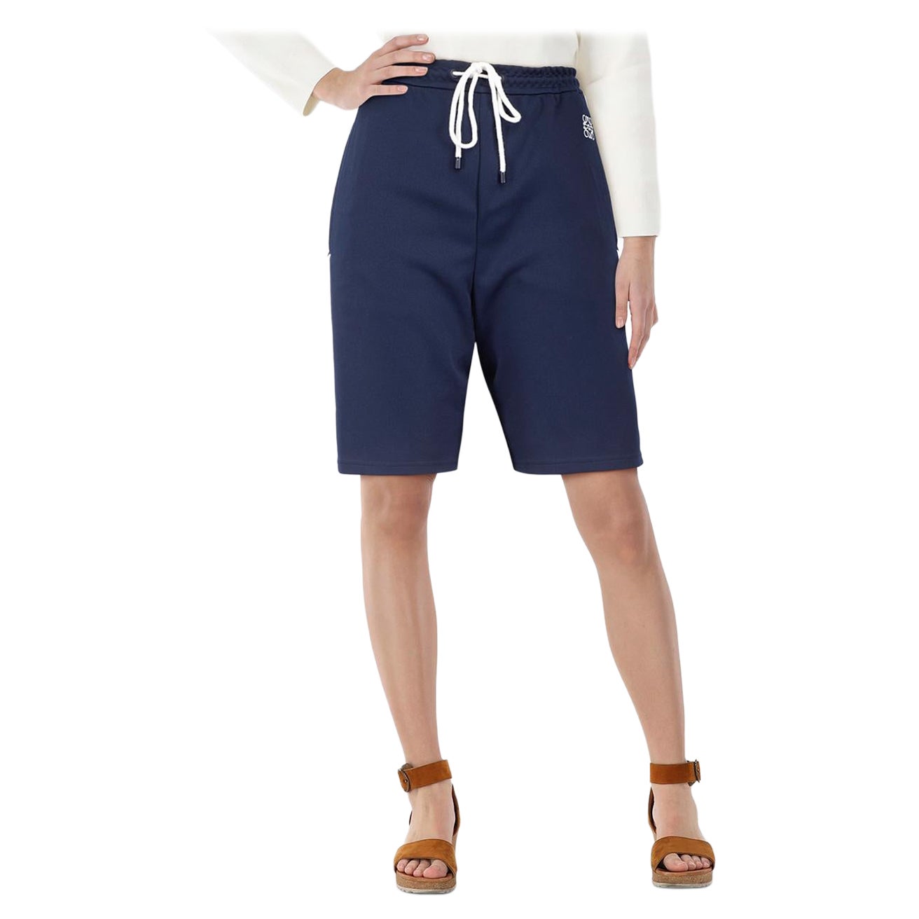 Loewe Navy Logo Anagram Embroidered Shorts Size L For Sale