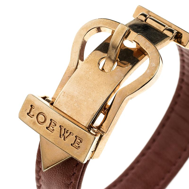 Contemporary Loewe Nude Red Leather Rose Gold Tone Buckle Bracelet