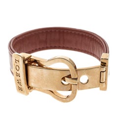 Loewe Nude Red Leather Rose Gold Tone Buckle Bracelet