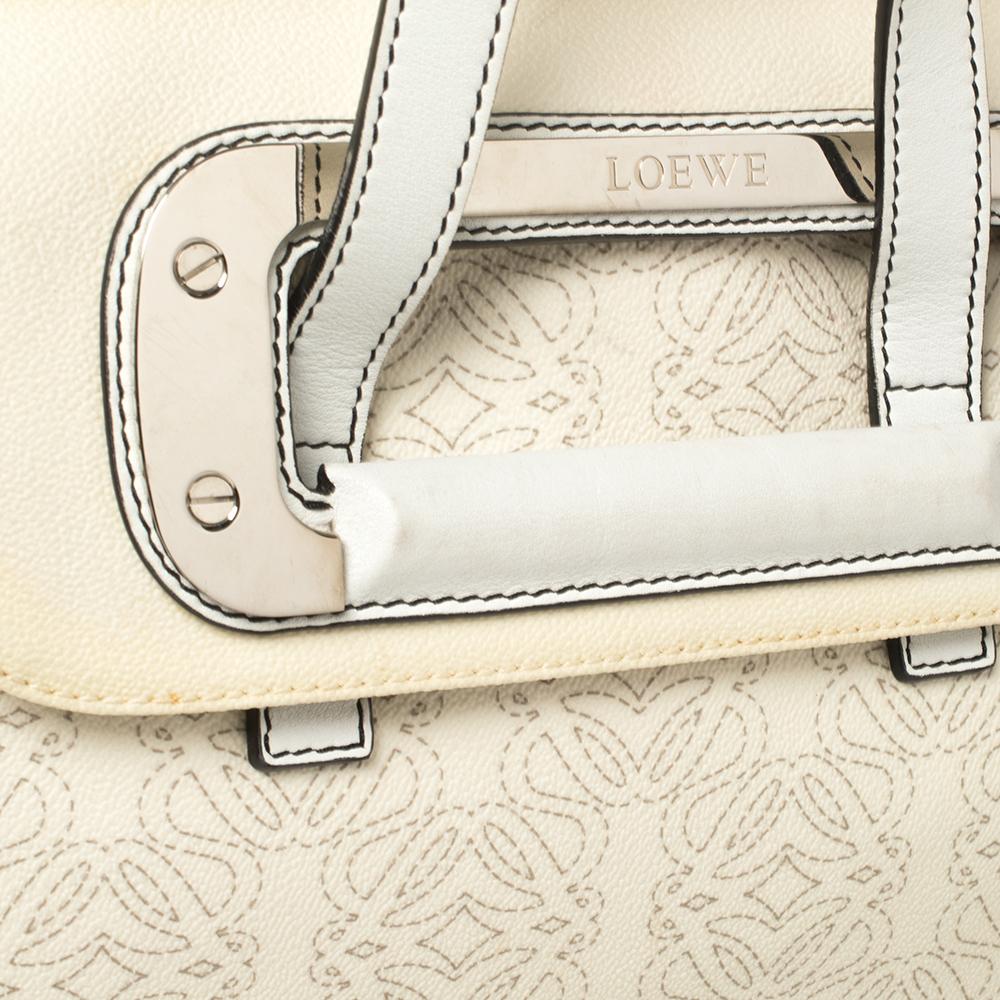 Loewe Off White Anagram PVC and Leather Cut Out Flap Satchel In Fair Condition In Dubai, Al Qouz 2