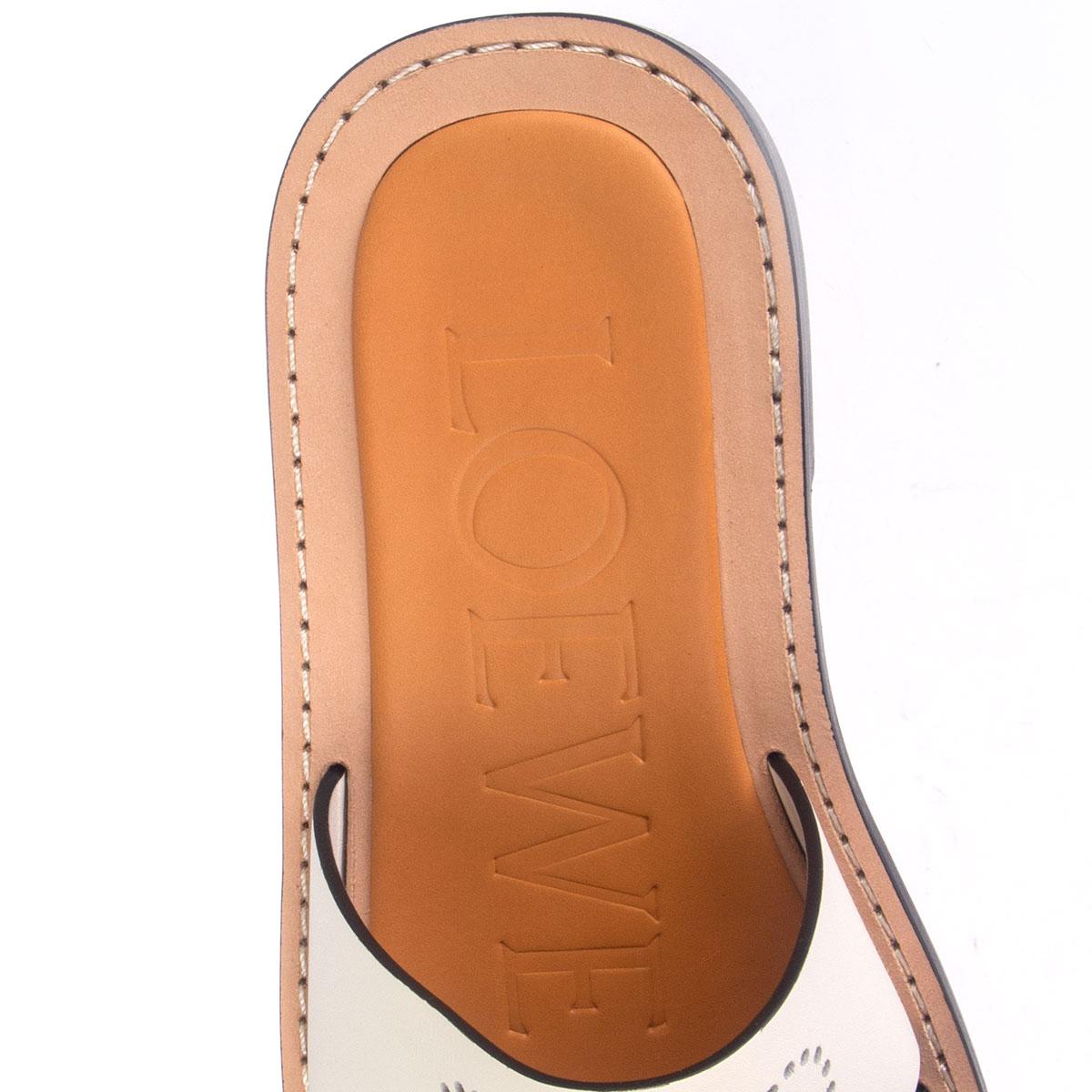 Beige LOEWE off-white leather ANAGRAM Slides Sandals Shoes 37