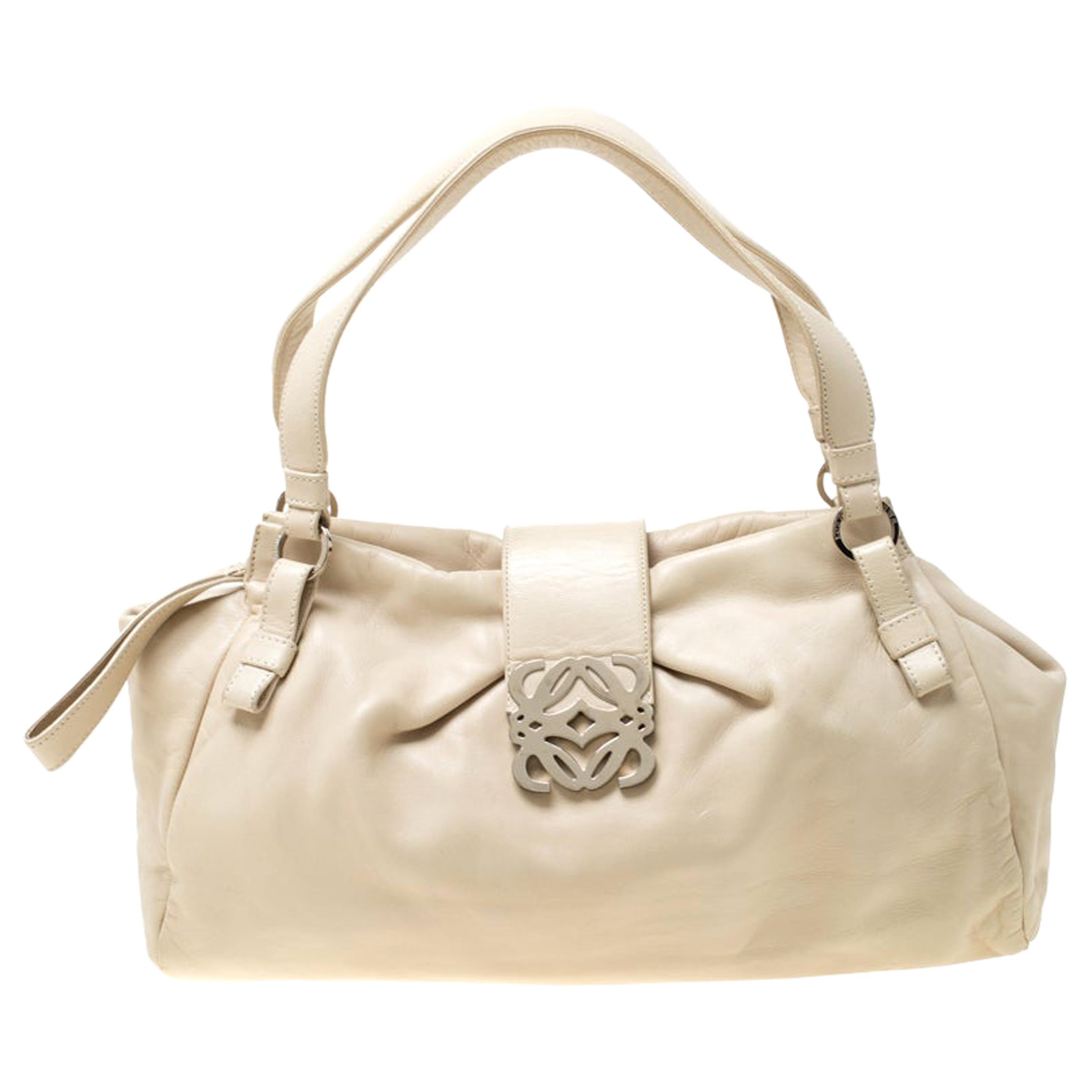 Loewe Off White Leather Logo Shoulder Bag