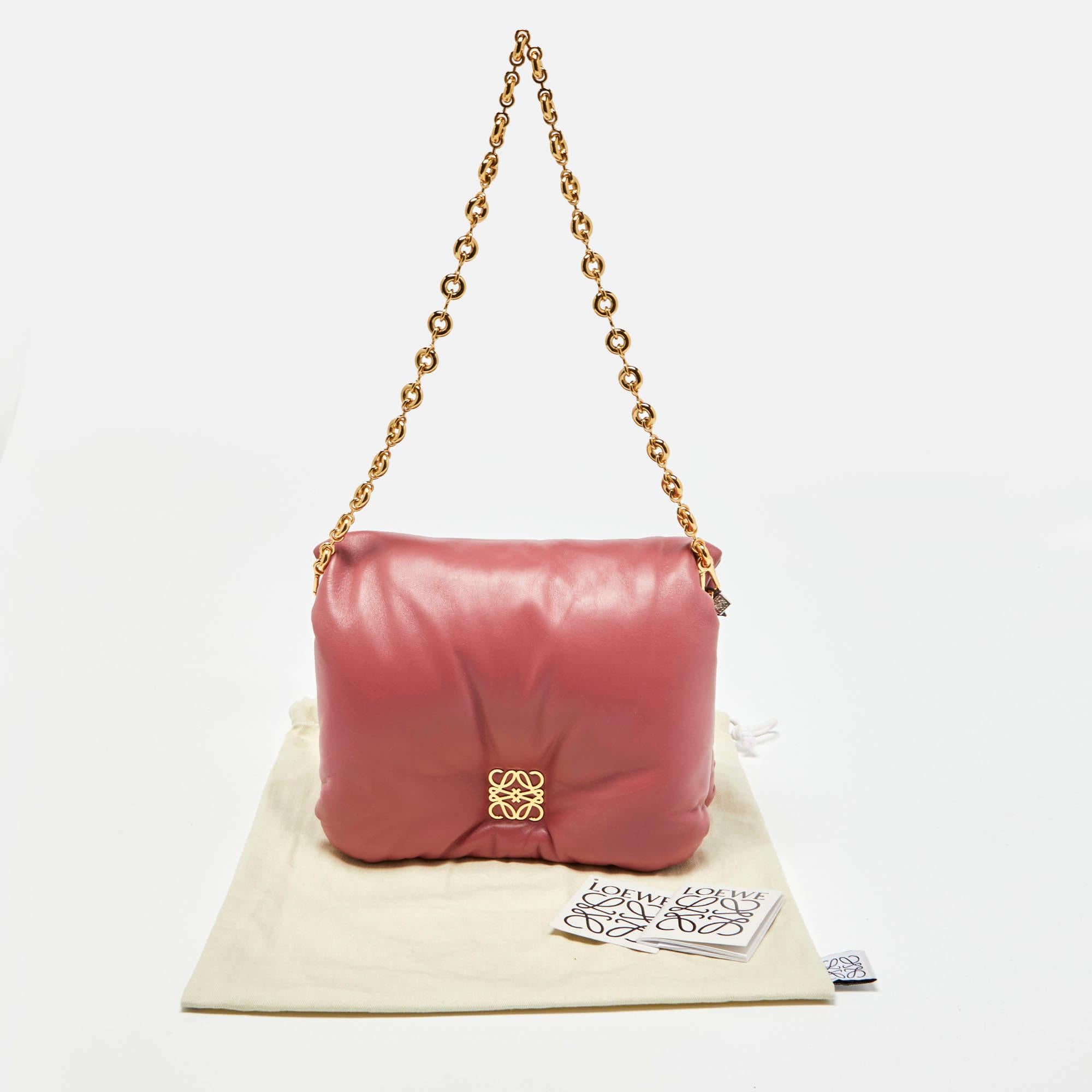 Women's Loewe Old Rose Leather Goya Chain Shoulder Bag