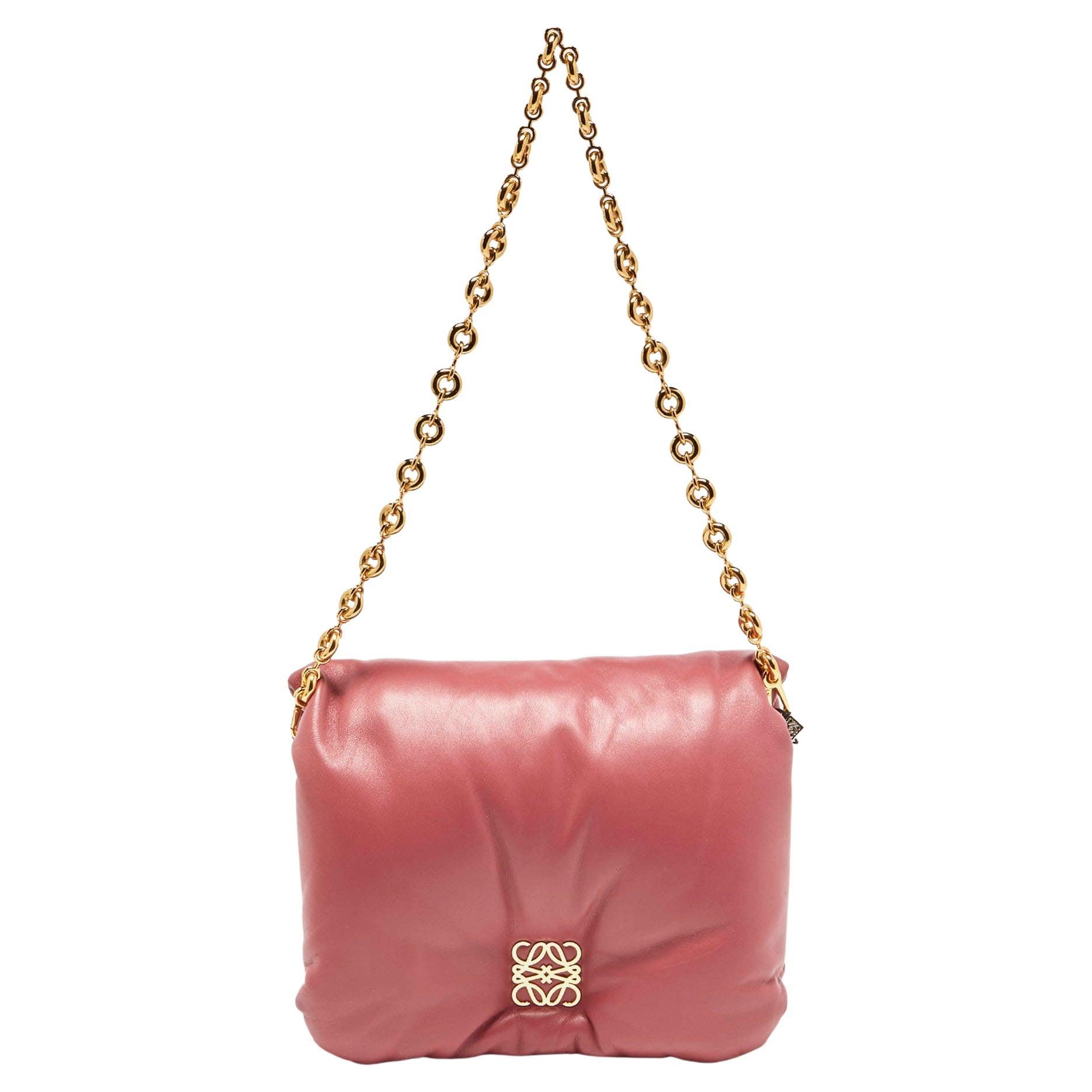 Loewe Old Rose Leather Goya Chain Shoulder Bag