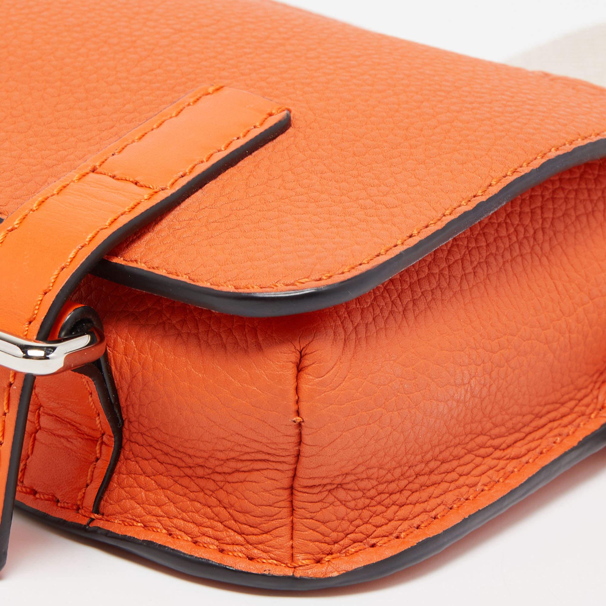 Women's Loewe Orange/Beige Grained Leather Military Belt Bag For Sale
