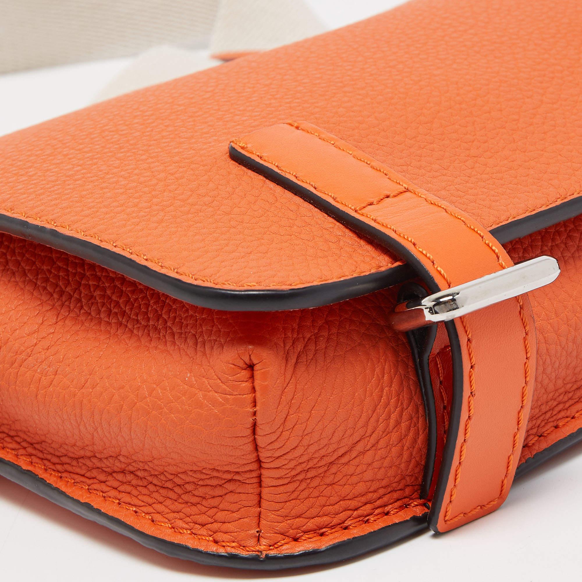 Loewe Orange/Beige Grained Leather Military Belt Bag For Sale 1